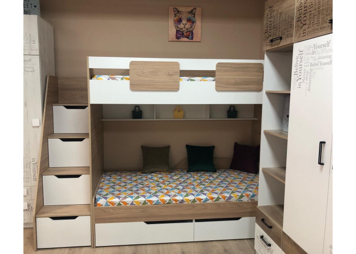 Детская кровать  Мозаика (вяз швейцарский+белый) Правая/левая 190х90   купить в Детскиекроватки.рф номер фото 6 