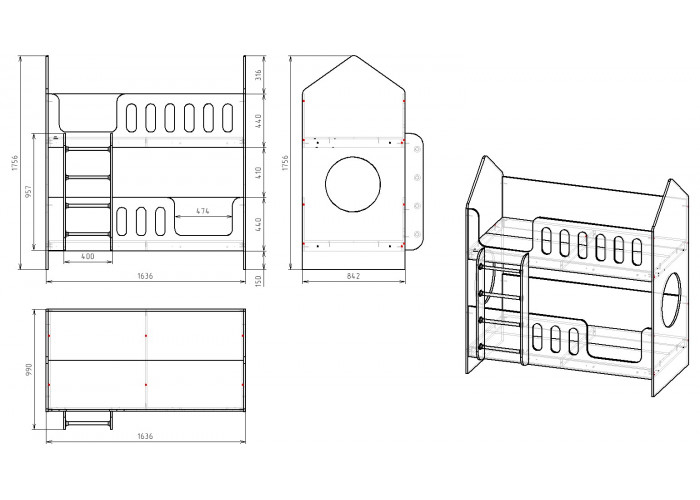 Кровать двухъярусная Домик (правый/левый) 160х80 Кровати-домики купить в Детскиекроватки.рф номер фото 1 