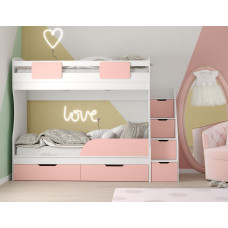 Двухъярусная кровать Дуэт 80x180 см, белый-розовый