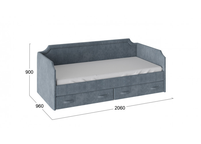 Кровать с мягкой обивкой и ящиками «Кантри» Тип 1 (900) Замша синяя Односпальные кровати купить в Детскиекроватки.рф номер фото 1 