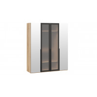 Шкаф для одежды (580) с 2 зеркальными и 2 стеклянными дверями Яблоня Беллуно/Графит/Стекло сатин черное