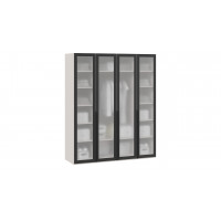 Шкаф для одежды (580) с 4 стеклянными дверями Кашемир матовый, Графит, Стекло сатин черное