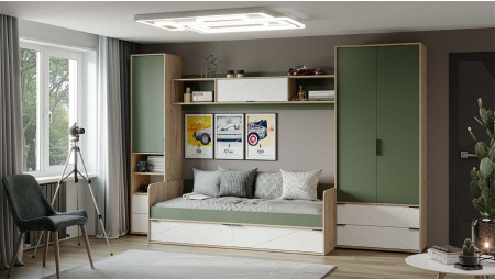 Набор детской мебели «Лео» №2 Гикори джексон/Белый матовый/Дымчатый зеленый