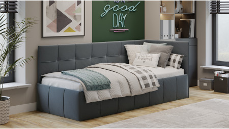 Кровать с мягкой обивкой с ПМ (с подъемным механизмом) «Грей» Тип 1 Велюр Galaxy серый